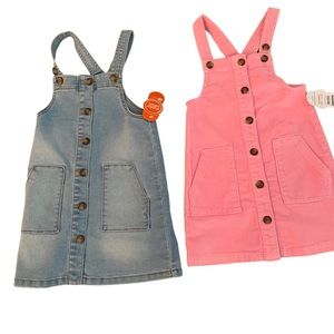 NWT Girls Denim Dress Overalls Size 5t Blue and Pink Bundle